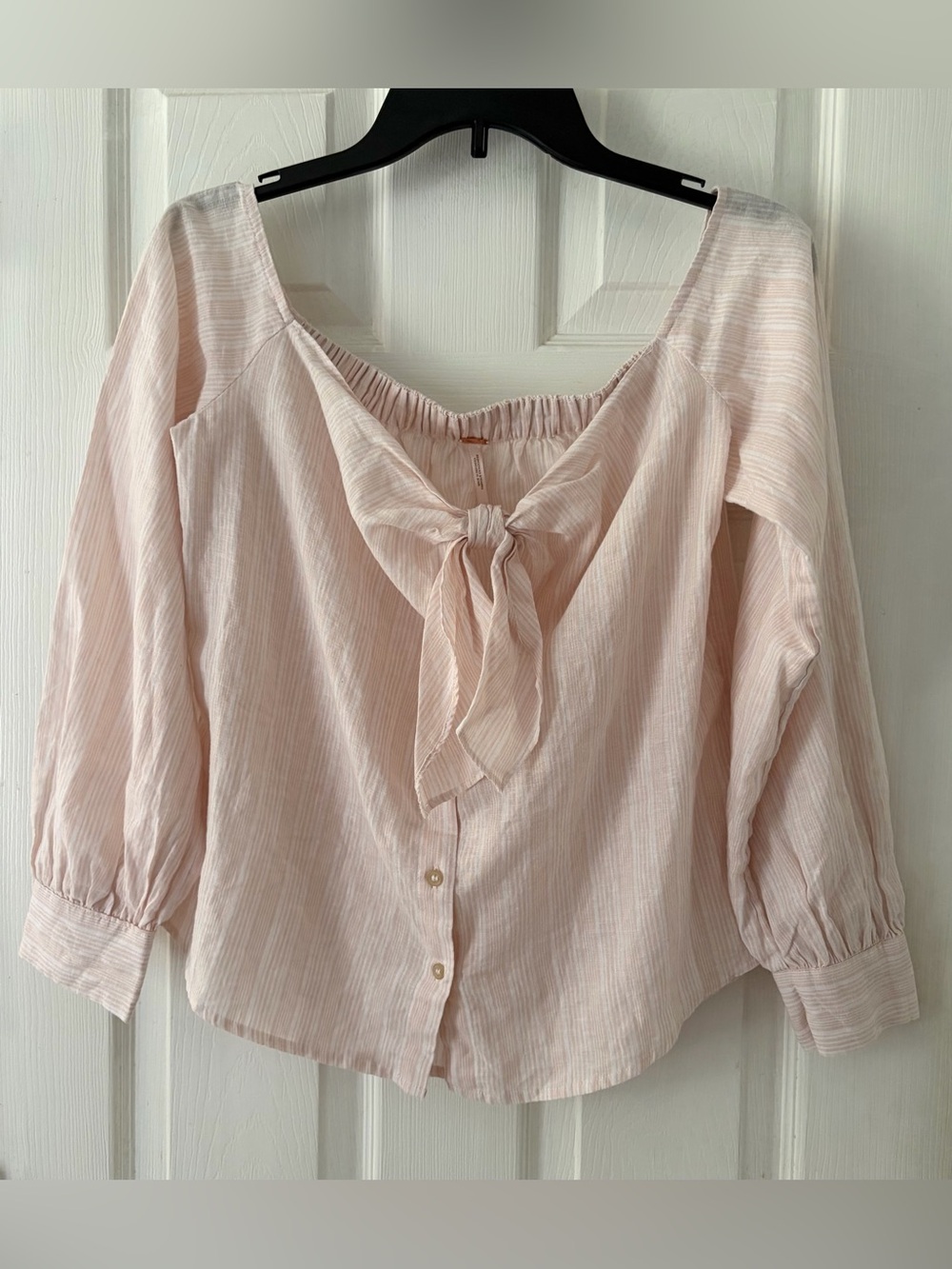 Free People Light Blush Tie-Front Button Blouse